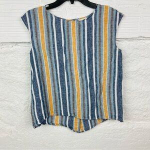 MAX STUDIO striped sleeveless cotton linen button back shirt size small